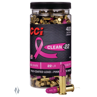 CCI 22LR CLEAN-22 PINK 40GR HV 400 RND BOTTLE 1235FPS